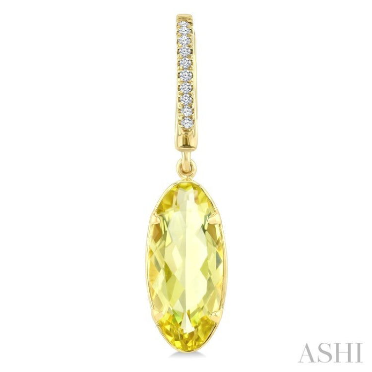14X6 MM Evoque Gemstones Oval Shape Lemon Quartz and 1/10 Ctw Round Cut Diamond Semi-Precious Earrings in 14K Yellow Gold