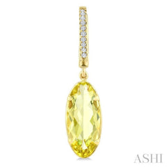 14X6 MM Evoque Gemstones Oval Shape Lemon Quartz and 1/10 Ctw Round Cut Diamond Semi-Precious Earrings in 14K Yellow Gold