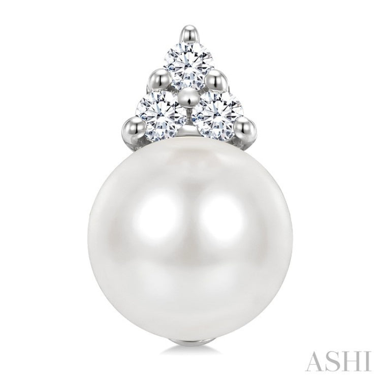 5 MM Cultured White Pearl and 1/20 Ctw Round Cut Diamond Fashion Earrings in 10K White Gold