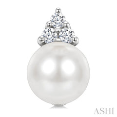 5 MM Cultured White Pearl and 1/20 Ctw Round Cut Diamond Fashion Earrings in 10K White Gold