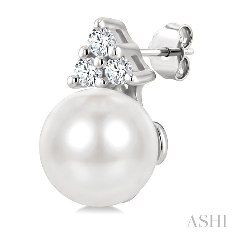 5 MM Cultured White Pearl and 1/20 Ctw Round Cut Diamond Fashion Earrings in 10K White Gold