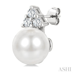 5 MM Cultured White Pearl and 1/20 Ctw Round Cut Diamond Fashion Earrings in 10K White Gold