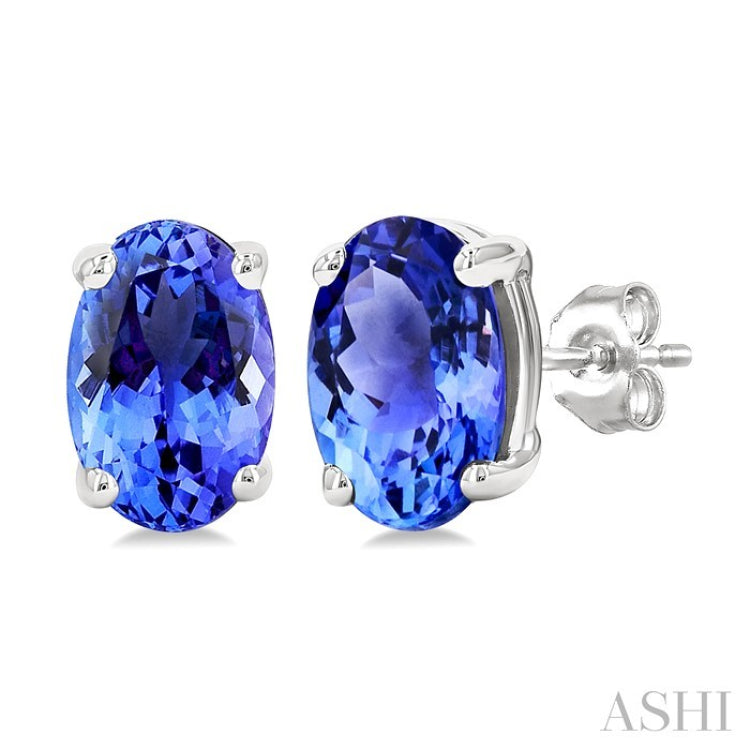 6X4MM Oval Cut Tanzanite Precious Stud Earring in 14K White Gold