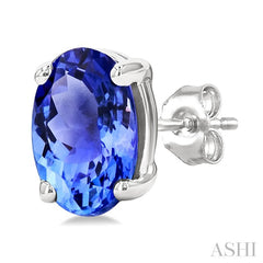6X4MM Oval Cut Tanzanite Precious Stud Earring in 14K White Gold