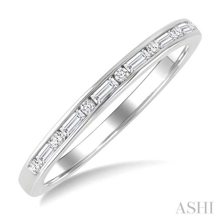 1/5 Ctw Baguette and Round Cut Diamond Stackable Fashion Band in 10K White Gold