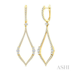 1 3/8 Ctw Elongated Open Window Marquise Shape Dangler Round Cut Diamond Fashion Earring in 14K Yellow Gold