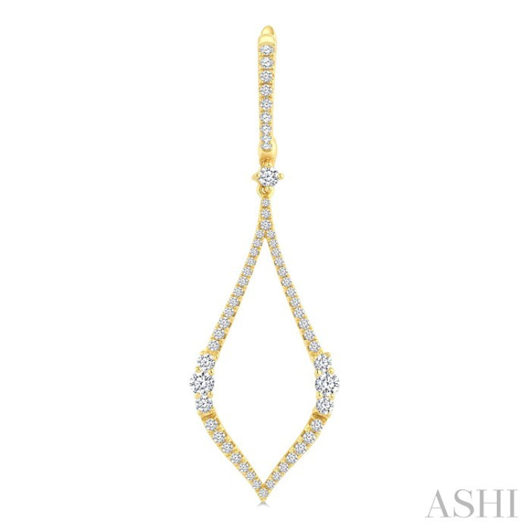 1 3/8 Ctw Elongated Open Window Marquise Shape Dangler Round Cut Diamond Fashion Earring in 14K Yellow Gold