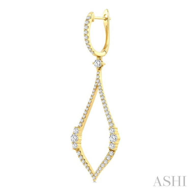 1 3/8 Ctw Elongated Open Window Marquise Shape Dangler Round Cut Diamond Fashion Earring in 14K Yellow Gold