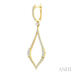1 3/8 Ctw Elongated Open Window Marquise Shape Dangler Round Cut Diamond Fashion Earring in 14K Yellow Gold