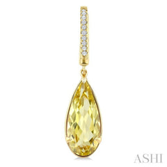 14X6 MM Evoque Gemstones Pear Shape Lemon Quartz and 1/10 Ctw Round Cut Diamond Semi-Precious Earrings in 14K Yellow Gold