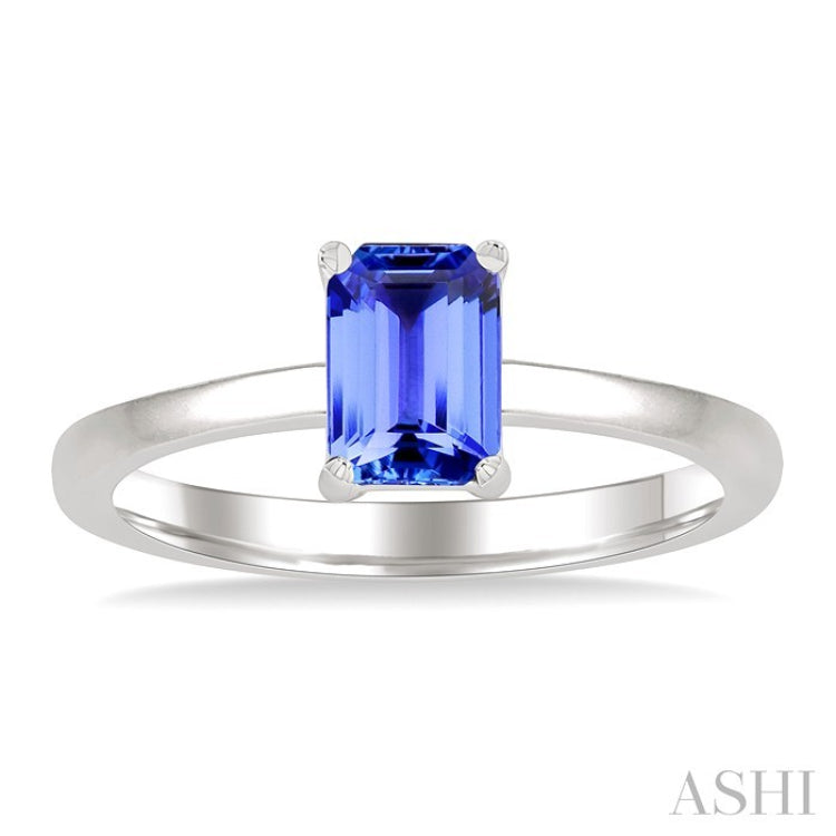 7X5MM Octagon Shape Tanzanite Precious Solitaire Ring in 14K White Gold