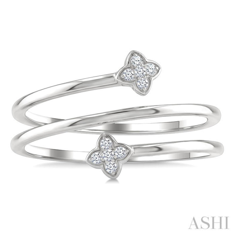 1/20 Ctw Split Double Clover Coil Round Cut Diamond Open Fashion Ring in 10K White Gold