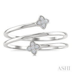 1/20 Ctw Split Double Clover Coil Round Cut Diamond Open Fashion Ring in 10K White Gold
