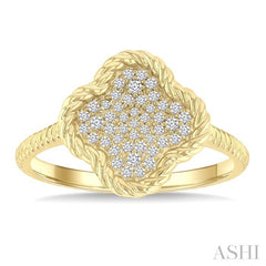 1/5 Ctw Round Cut Diamond Rope Border Clover Motif Fashion Ring in 10K Yellow Gold