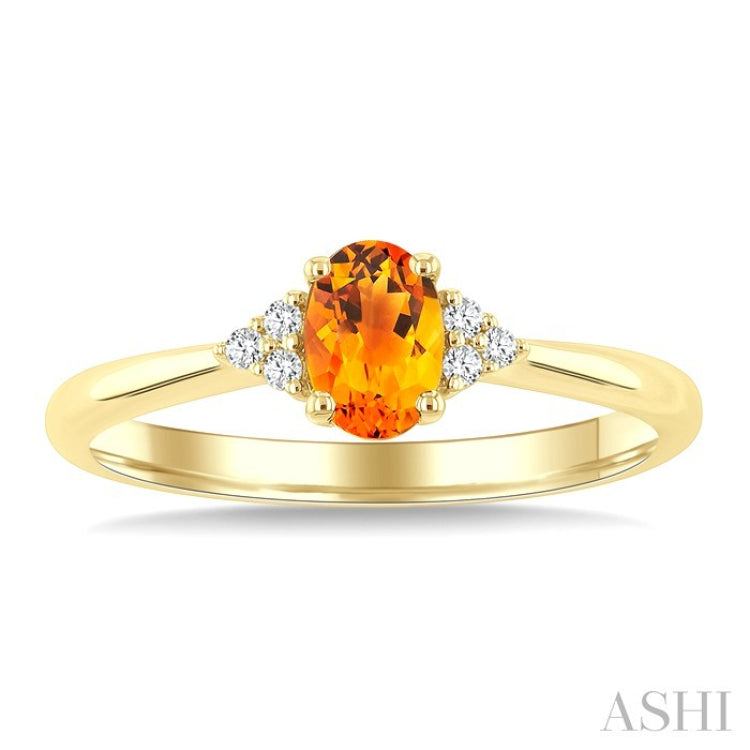 1/20 Ctw Oval Cut 6X4 MM Citrine and Round Cut Diamond semi-precious Ring in 10K Yellow Gold