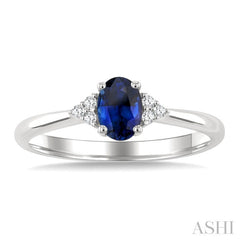 1/20 Ctw Oval Cut 6X4 MM Sapphire and Round Cut Diamond Precious Ring in 10K White Gold