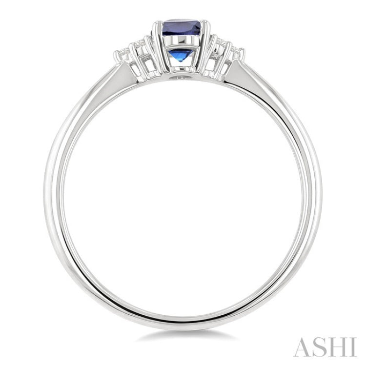 1/20 Ctw Oval Cut 6X4 MM Sapphire and Round Cut Diamond Precious Ring in 10K White Gold