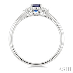 1/20 Ctw Oval Cut 6X4 MM Sapphire and Round Cut Diamond Precious Ring in 10K White Gold