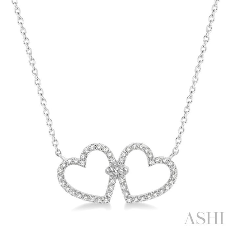 1/4 Ctw Coupled Twin Heart Round Cut Diamond Necklace in 14K White Gold