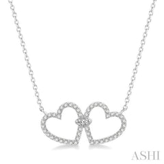 1/4 Ctw Coupled Twin Heart Round Cut Diamond Necklace in 14K White Gold