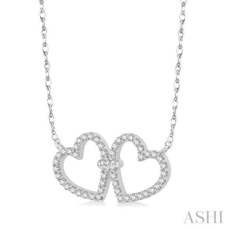 1/4 Ctw Coupled Twin Heart Round Cut Diamond Necklace in 14K White Gold