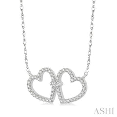 1/4 Ctw Coupled Twin Heart Round Cut Diamond Necklace in 14K White Gold