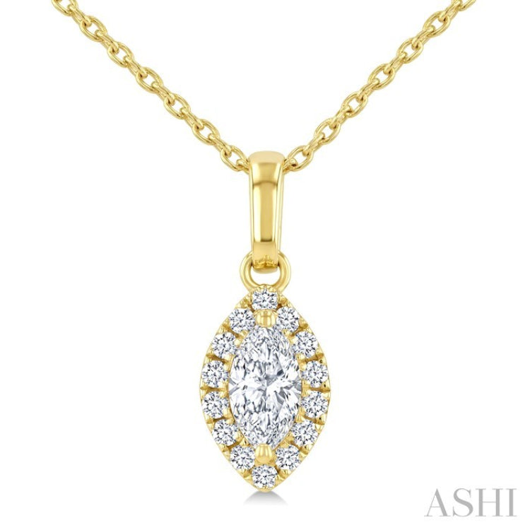 1/4 Ctw Marquise and Round Cut Diamond Fashion Halo Pendant With Chain in 14K Yellow Gold