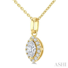 1/4 Ctw Marquise and Round Cut Diamond Fashion Halo Pendant With Chain in 14K Yellow Gold