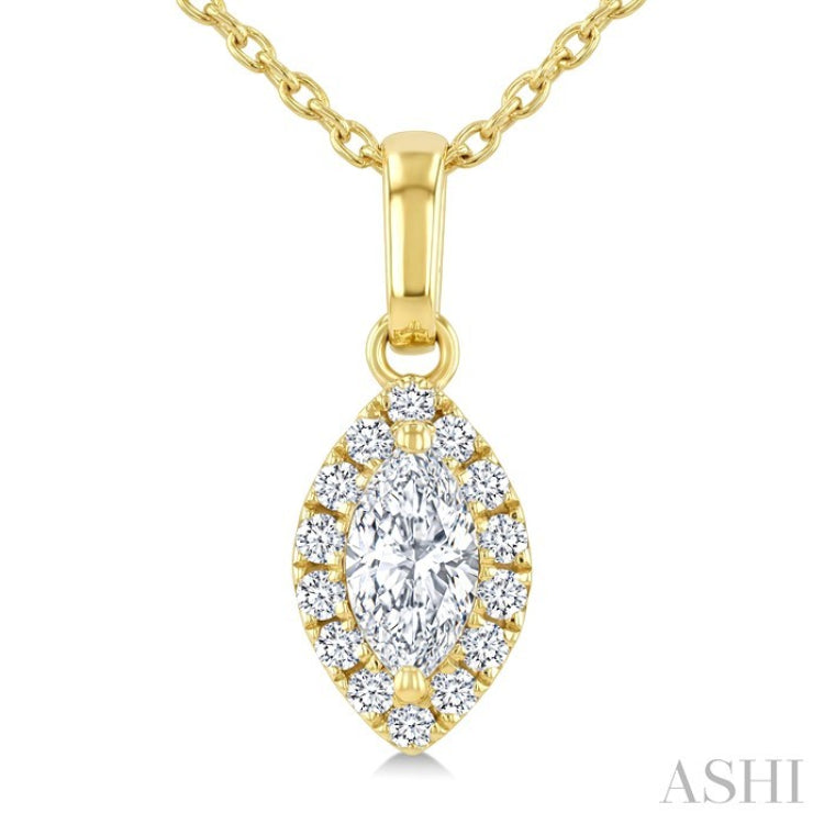 1/4 Ctw Marquise and Round Cut Diamond Fashion Halo Pendant With Chain in 14K Yellow Gold