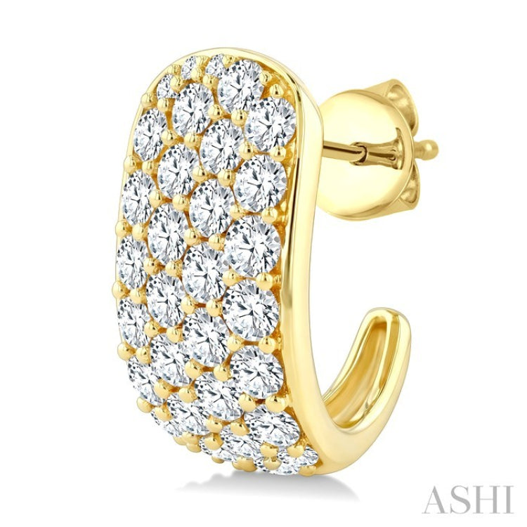 2 3/4 Ctw 4 Row Round Cut Diamond Fashion Half Hoop Earrings in 14K Yellow Gold