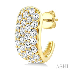 2 3/4 Ctw 4 Row Round Cut Diamond Fashion Half Hoop Earrings in 14K Yellow Gold