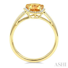 16X7 MM Evoque Gemstone Shield Shape Citrine and 1/6 Ctw Round Cut Diamond Semi-Precious Ring in 10K Yellow Gold