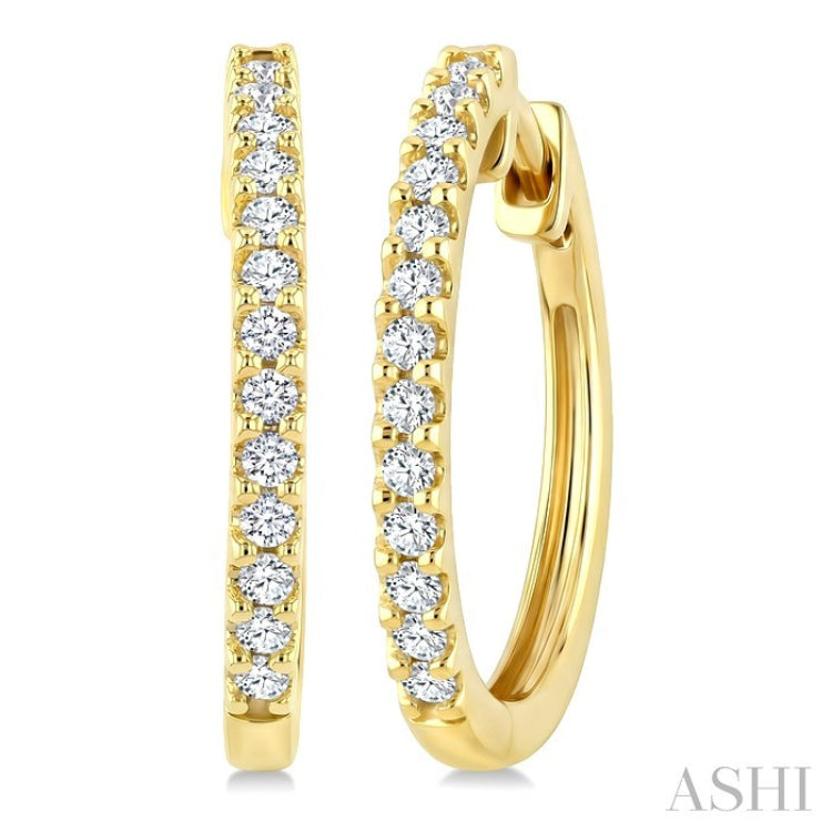1/3 Ctw Round Cut Diamond Hoop Earrings in 14K Yellow Gold