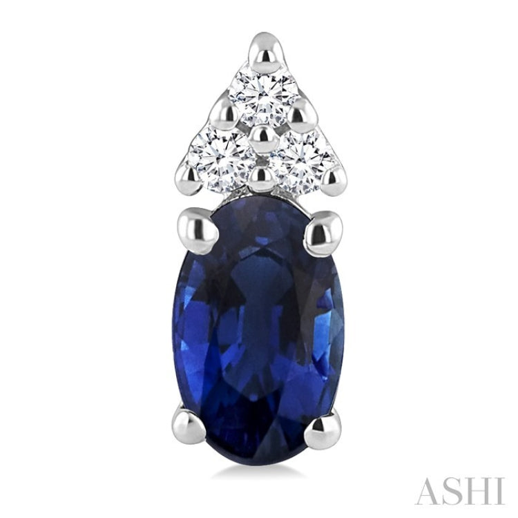1/20 Ctw Oval Cut 5X3 MM Sapphire and Round Cut Diamond Precious Earrings in 10K White Gold