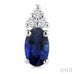 1/20 Ctw Oval Cut 5X3 MM Sapphire and Round Cut Diamond Precious Earrings in 10K White Gold