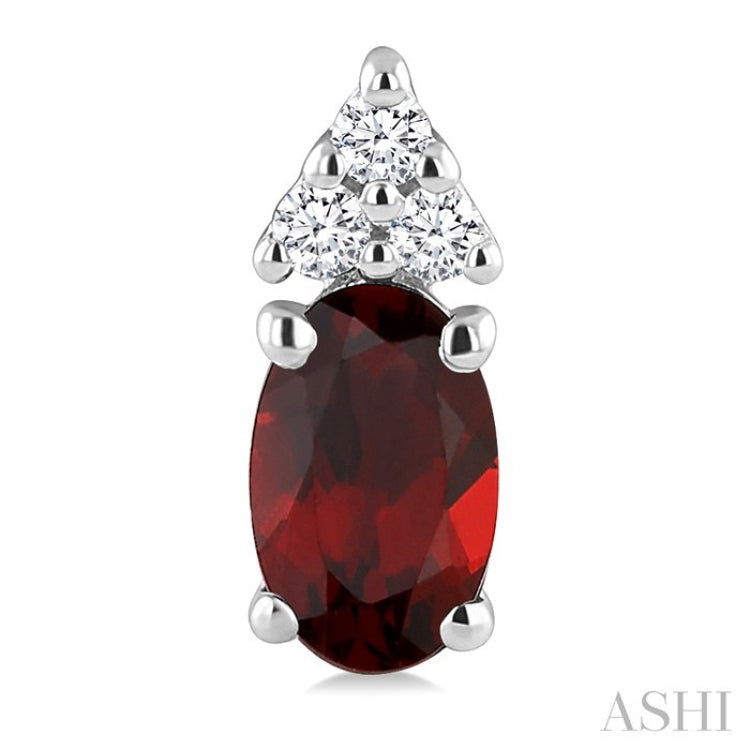 1/20 Ctw Oval Cut 5X3 MM Garnet and Round Cut Diamond semi-precious Earrings in 10K White Gold