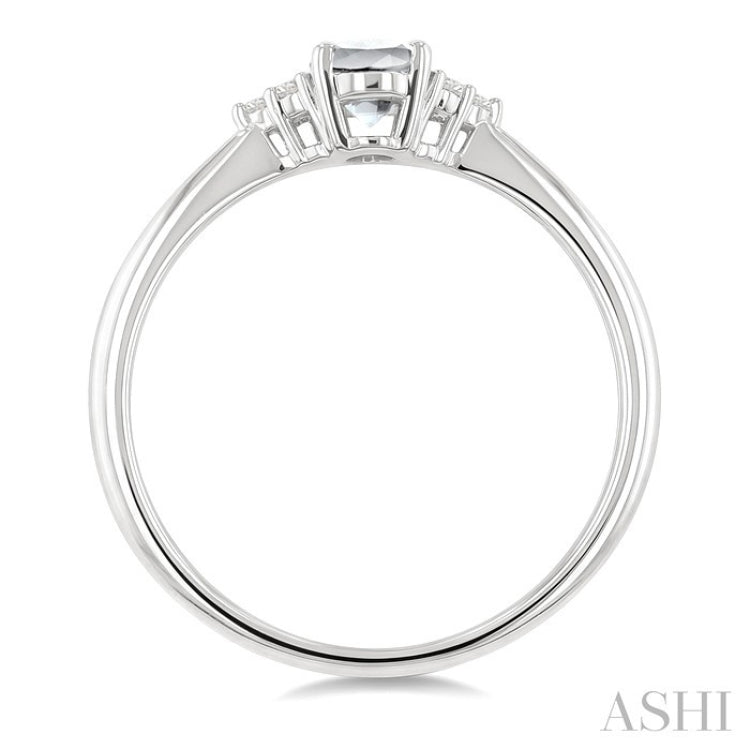 1/20 Ctw Oval Cut 6X4 MM White Topaz and Round Cut Diamond semi-precious Ring in 10K White Gold