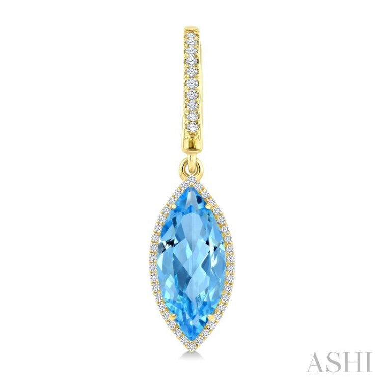 16X7 MM Evoque Gemstones Marquise Shape Blue Topaz and 3/8 Ctw Round Cut Diamond Semi-Precious Earrings in 14K Yellow Gold