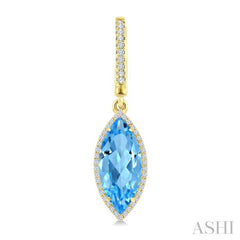 16X7 MM Evoque Gemstones Marquise Shape Blue Topaz and 3/8 Ctw Round Cut Diamond Semi-Precious Earrings in 14K Yellow Gold