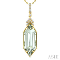 22X8 MM Evoque Gemstone Hexagon Shape Green Amethyst and 1/10 Ctw Round Cut Diamond Semi-Precious Pendant With Chain in 14K Yellow Gold