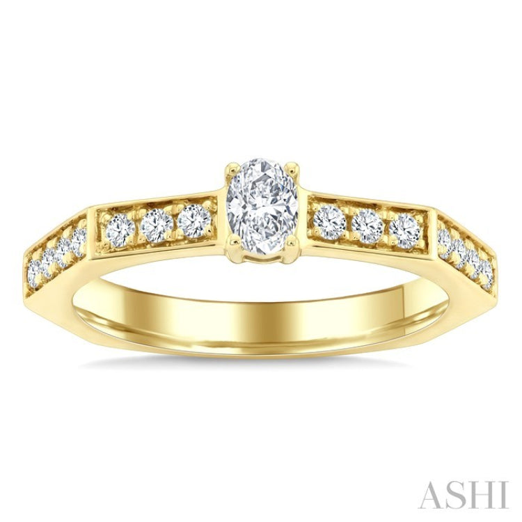 3/8 Ctw Hexagon Shank Marquise and Round Cut Diamond Fashion Ring in 14K Yellow Gold