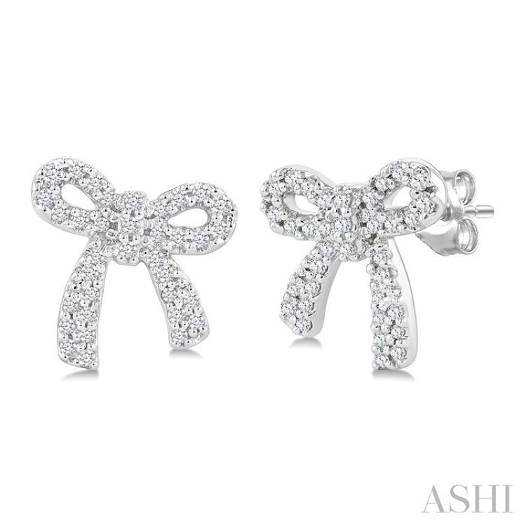 1/4 Ctw Round Cut Diamond Bow Petite Fashion Earrings in 10K White Gold