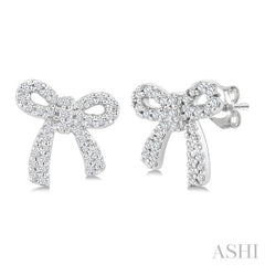 1/4 Ctw Round Cut Diamond Bow Petite Fashion Earrings in 10K White Gold