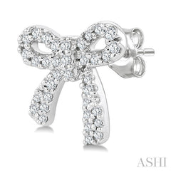 1/4 Ctw Round Cut Diamond Bow Petite Fashion Earrings in 10K White Gold