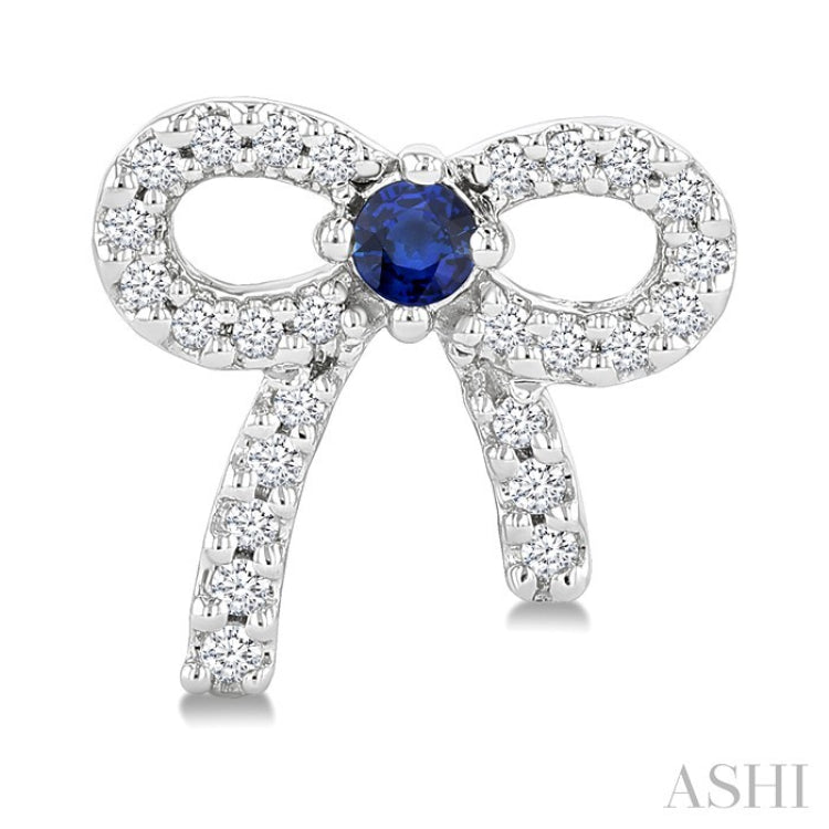 2MM Round Cut Sapphire and 1/6 Ctw Round Cut Diamond Bow Petite Precious Fashion Earrings in 10K White Gold