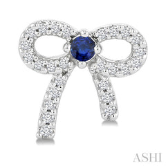 2MM Round Cut Sapphire and 1/6 Ctw Round Cut Diamond Bow Petite Precious Fashion Earrings in 10K White Gold