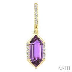 12X5 MM Evoque Gemstones Hexagon Shape Amethyst and 1/5 Ctw Round Cut Diamond Semi-Precious Earrings in 10K Yellow Gold