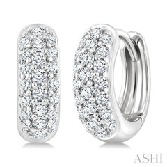 1/3 Ctw Triple Row Round Cut Diamond Huggie Earrings in 10K White Gold