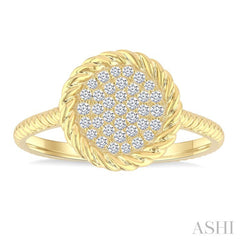 1/5 Ctw Round Cut Diamond Rope Border Circle Motif Fashion Ring in 10K Yellow Gold