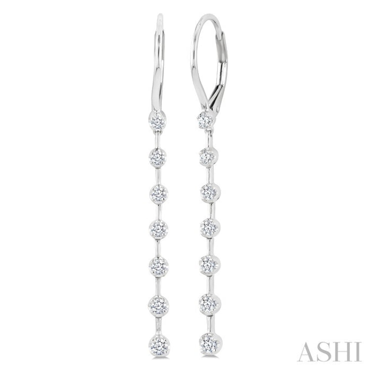 1/2 Ctw Round Cut Diamond Fashion Long Earrings in 14K White Gold